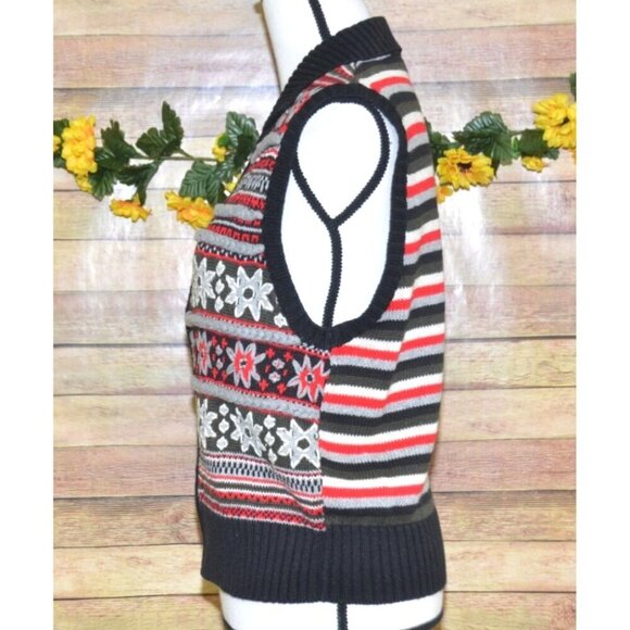 Rafaella Ladies M Zip Up Christmas Sweater Vest Snowflakes Winter Black & Red - Picture 7 of 11
